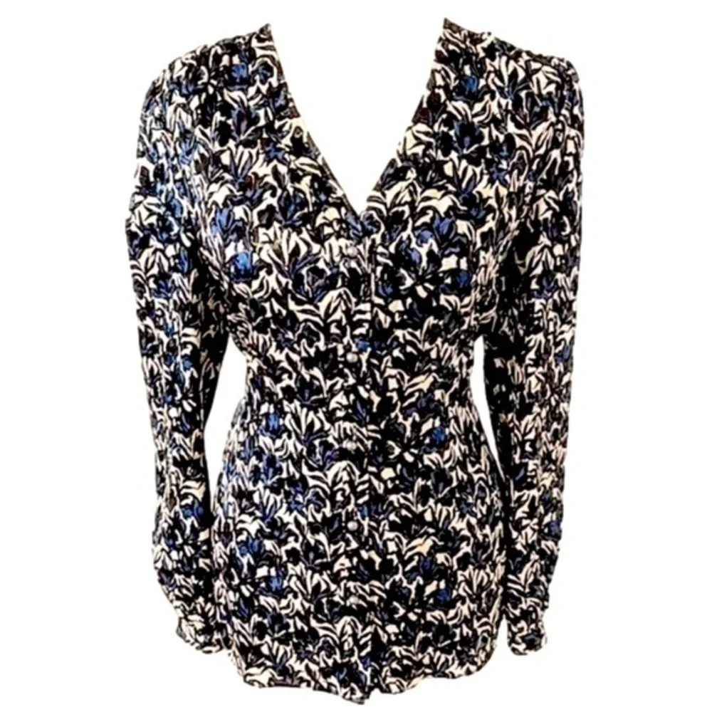 Tory Burch Caralyn Silk Floral Sheen Long Sleeve Button Down Blouse Shirt 4